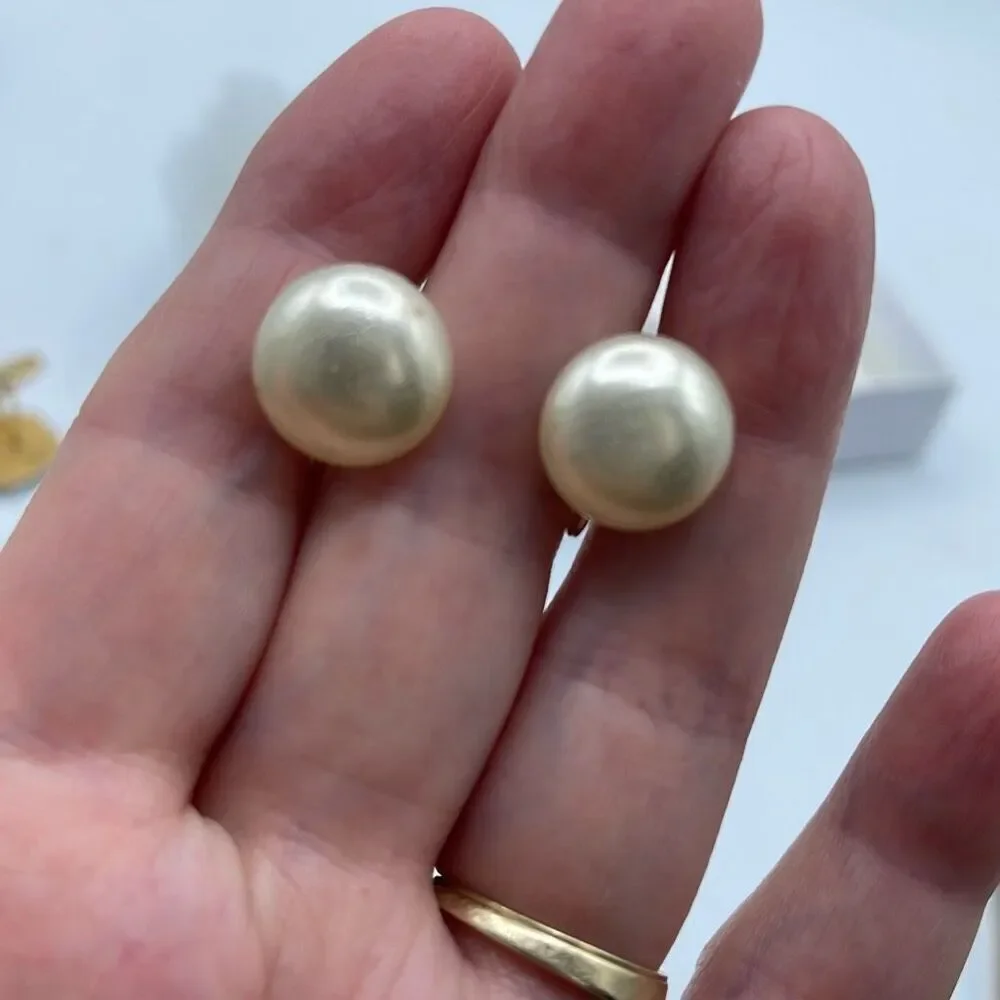 Vintage JMS faux pearl gold plated classic button earrings.